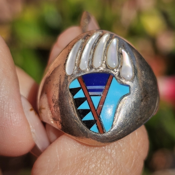 Bear Claw Inlay Sterling Ring - Picture 6 of 7